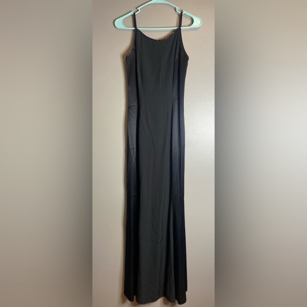 Vintage Jessica McClintock Gunne‎ Sax black maxi spaghetti strap dress. Sz 3/4